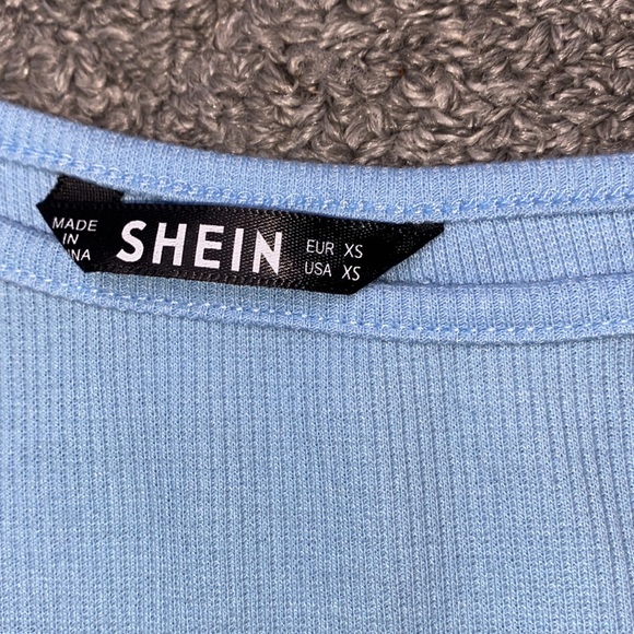 SHEIN Asymmetrical Neck Rib-Knit Baby Blue Top - Picture 5 of 8